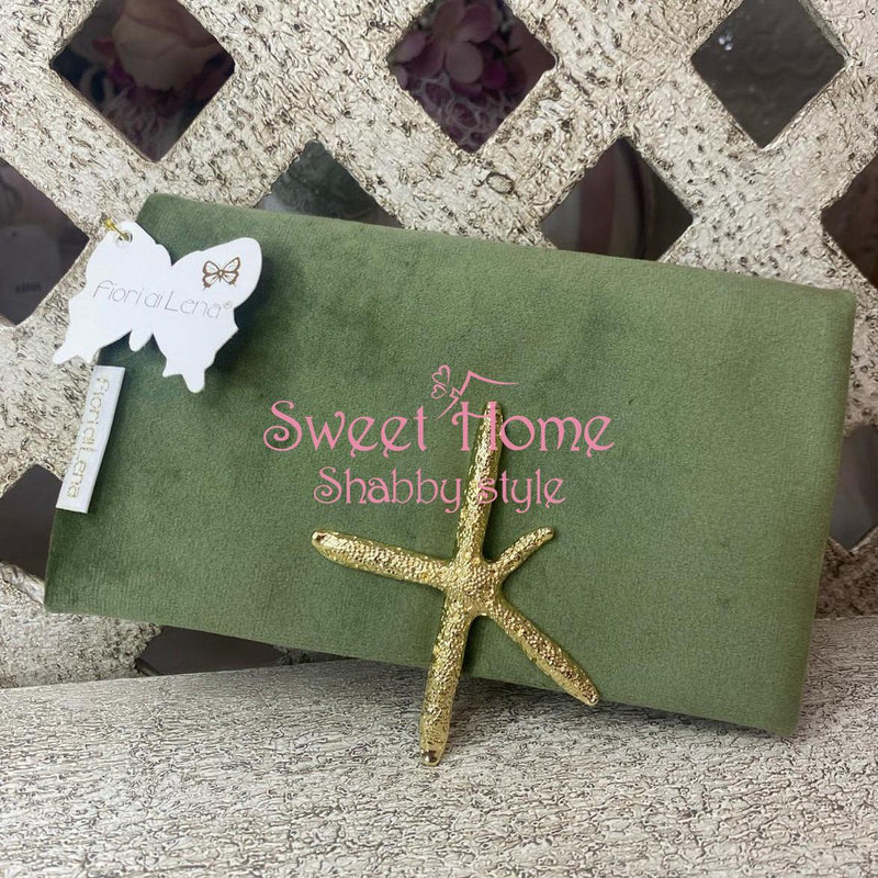 FIORI DI LENA Pochette In Velluto Verde Con Stella Fermacarta Made In Italy