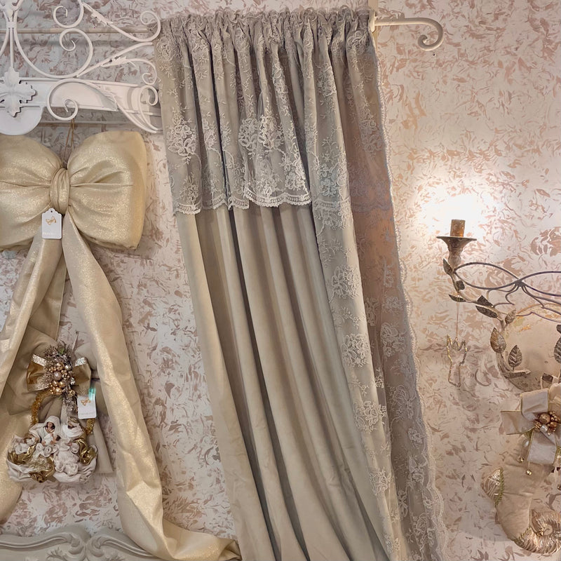 FIORI DI LENA Tenda in Velluto con Pizzo Nocciola