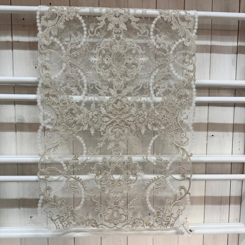 FIORI DI LENA Runner in Pizzo Panna Lamè Champagne