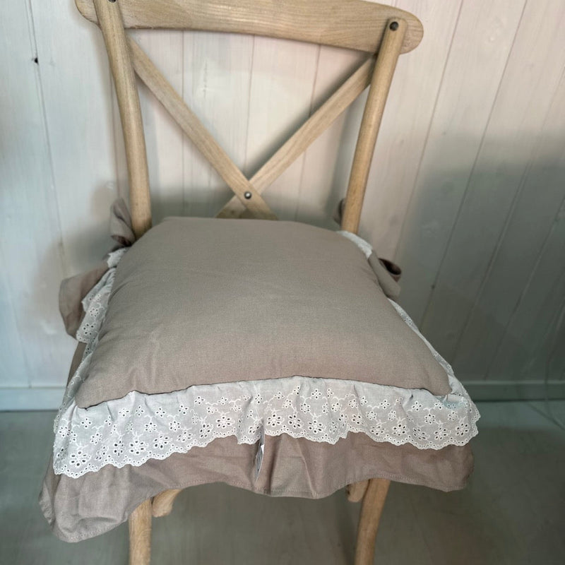 CLODETTE Set/6 Cuscini Sedia in Cotone Sabbia con Rouche " LULÙ "