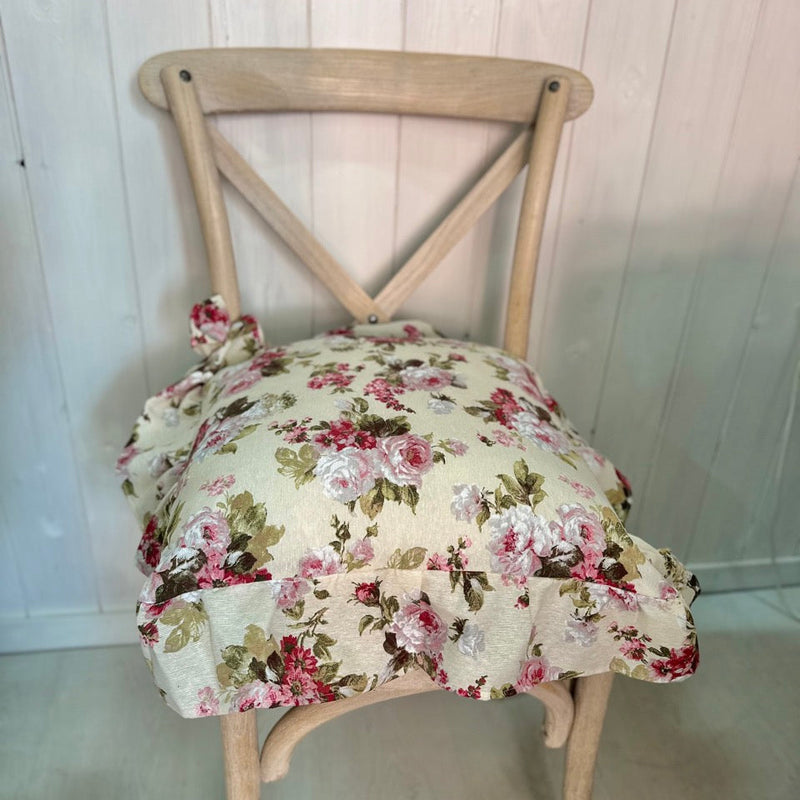 CLODETTE Set/6 Cuscini Sedia con Fiori Rouche " CORINNE "