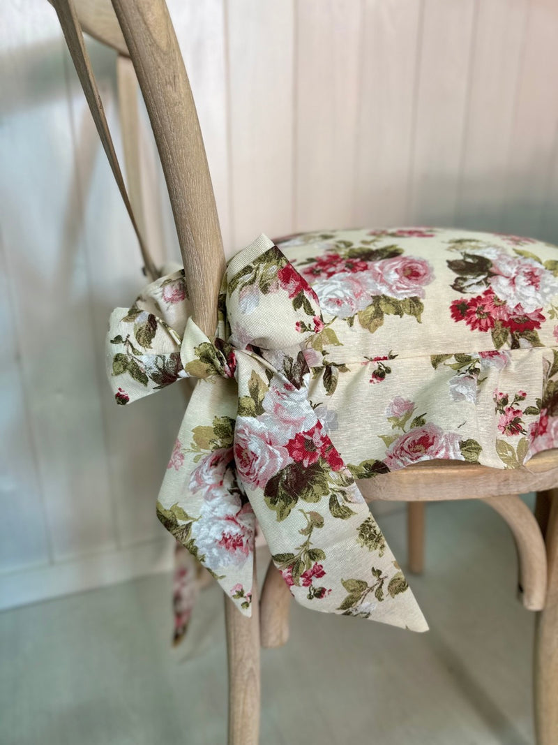 CLODETTE Set/6 Cuscini Sedia con Fiori Rouche " CORINNE "