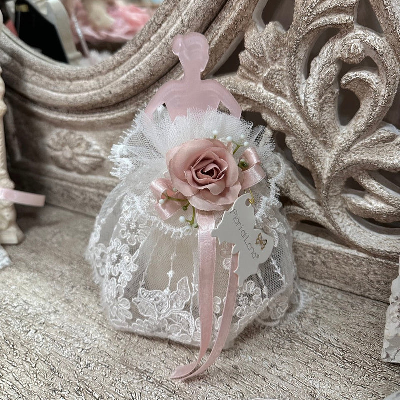 FIORI DI LENA Ballerina in Plexiglas con Abito in Pizzo e Saponetta Profumata 200g