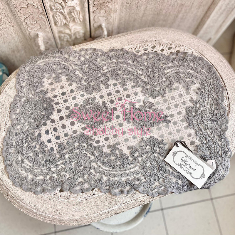 CHEZ MOI Centrino Grande in Pizzo " CORINZIO LUXURY " Grigio Perla