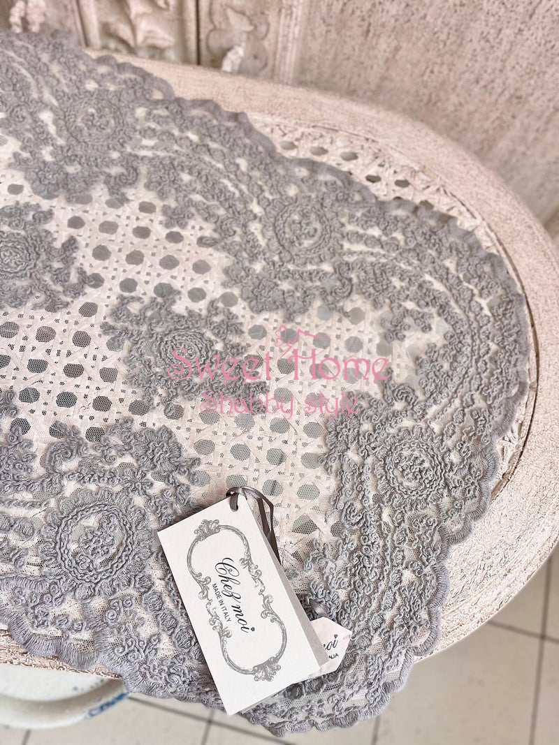 CHEZ MOI Centrino Grande in Pizzo " CORINZIO LUXURY " Grigio Perla