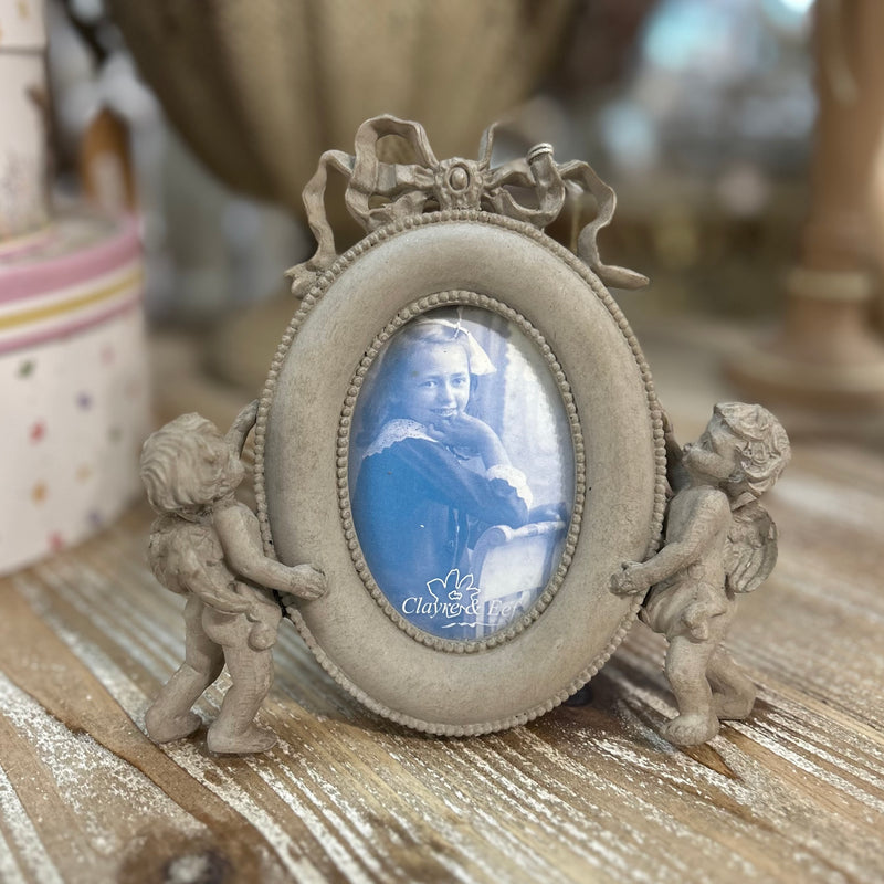 CLAYRE & EEF Portafoto Ovale in Resina con Angioletti e Fiocco