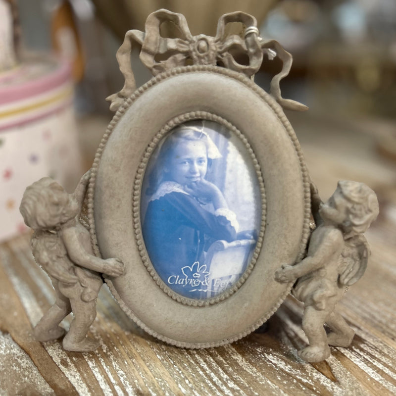 CLAYRE & EEF Portafoto Ovale in Resina con Angioletti e Fiocco