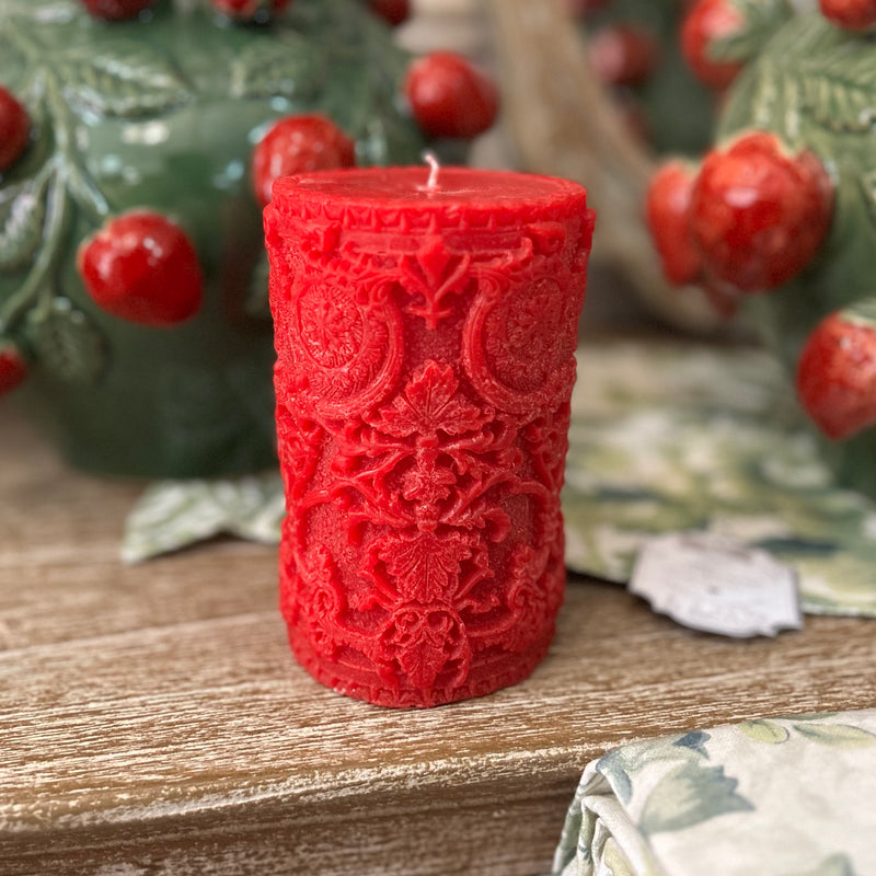 CERERIA PARMA Candela Profumata Moccolo Rosso con Intagli