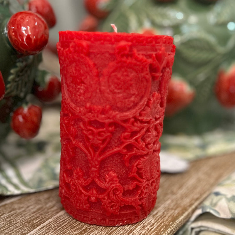 CERERIA PARMA Candela Profumata Moccolo Rosso con Intagli