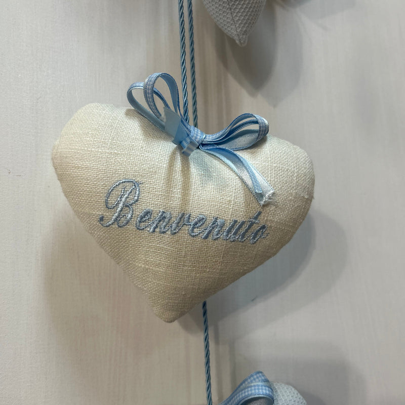 FIORI DI LENA Doppio Fiocco Nascita con Angelo in Ceramica e Cuori