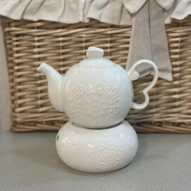 BLANC MARICLÒ Teiera In Ceramica con Base Scalda té