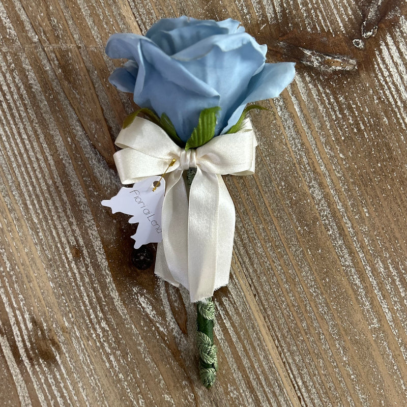 FIORI DI LENA Penna con Rosa Piccola Blu e Fiocco