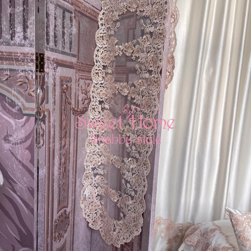 FIORI DI LENA Runner Ovale In Pizzo Rose Pesca 130 cm