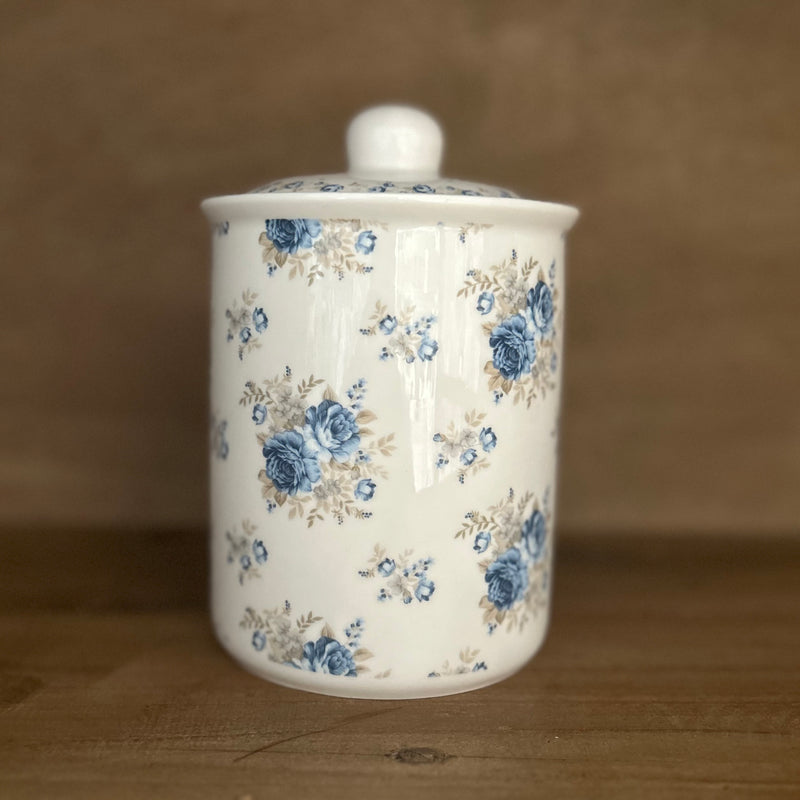 NUVOLE DI STOFFA Barattolo in Porcellana "Camilla" Azzurro con Fiori o Quadri