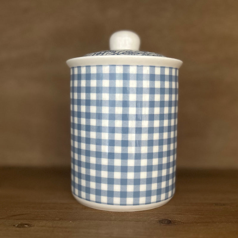 NUVOLE DI STOFFA Barattolo in Porcellana "Camilla" Azzurro con Fiori o Quadri