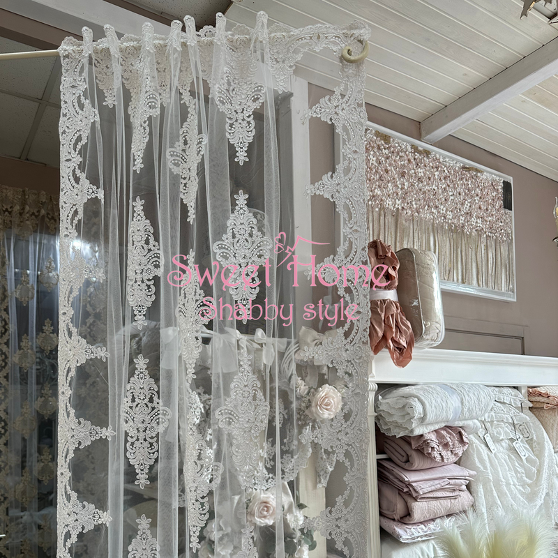 FIORI DI LENA Coppia Tende in Tulle con Pizzo Bianco