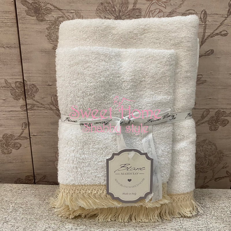 BLANC MARICLÒ Coppia Asciugamani Viso+Ospite con Balza e nappette
