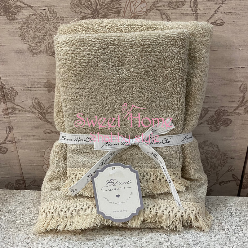 BLANC MARICLÒ Coppia Asciugamani Viso+Ospite con Balza e nappette