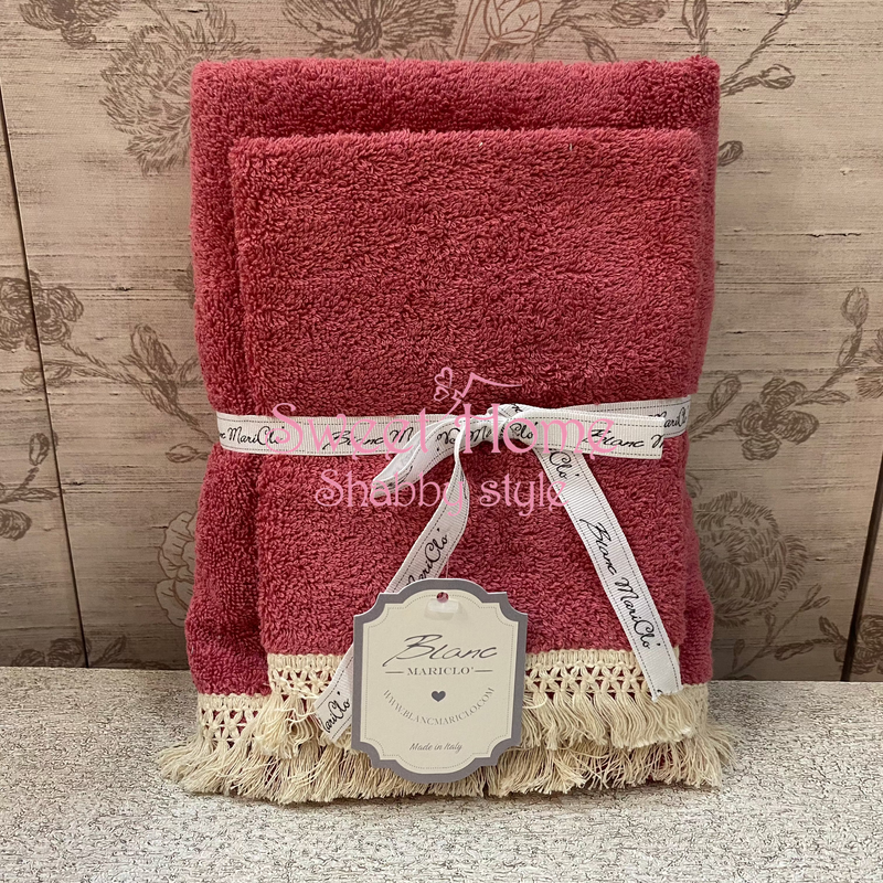 BLANC MARICLÒ Coppia Asciugamani Viso+Ospite con Balza e nappette