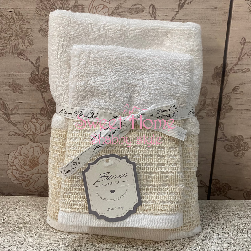 BLANC MARICLÒ Coppia Asciugamani Viso+Ospite con Passamaneria
