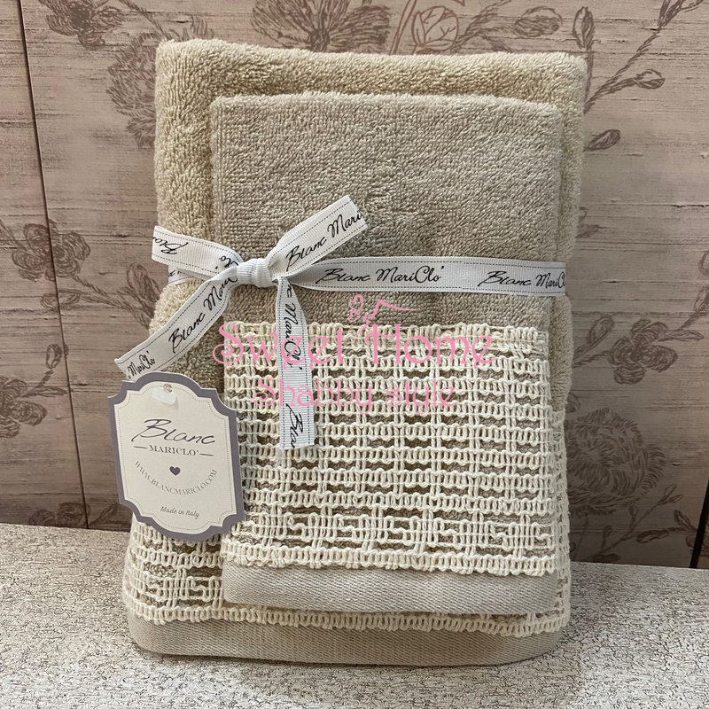 BLANC MARICLÒ Coppia Asciugamani Viso+Ospite con Passamaneria