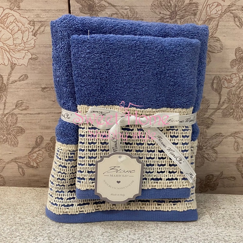 BLANC MARICLÒ Coppia Asciugamani Viso+Ospite con Passamaneria