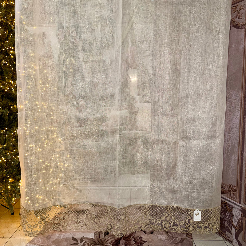 FIORI DI LENA Tenda in Lino Bisso Avorio e Oro