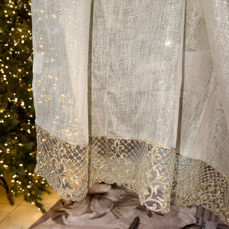 FIORI DI LENA Tenda in Lino Bisso Avorio e Oro