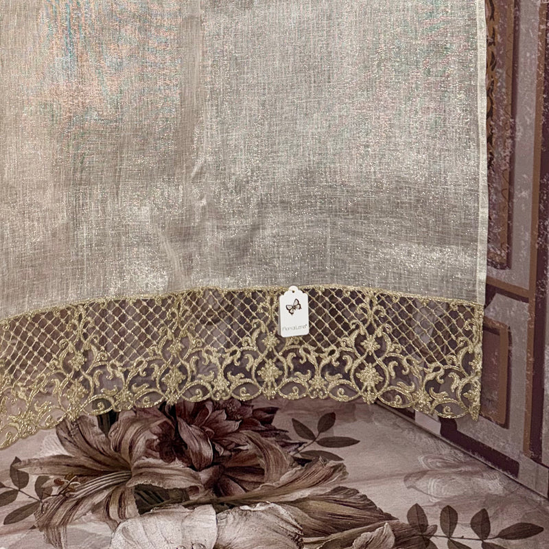 FIORI DI LENA Tenda in Lino Bisso Avorio e Oro