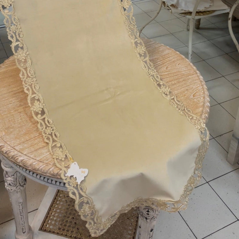 FIORI DI LENA Runner in Velluto Nocciola o Nude e Pizzo Dorato