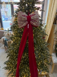 FIORI DI LENA Fiocco Rosso in Velluto con Lunghe Code e Pizzo Impero Dorato