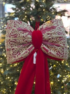 FIORI DI LENA Fiocco Rosso in Velluto con Lunghe Code e Pizzo Impero Dorato