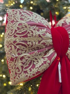 FIORI DI LENA Fiocco Rosso in Velluto con Lunghe Code e Pizzo Impero Dorato