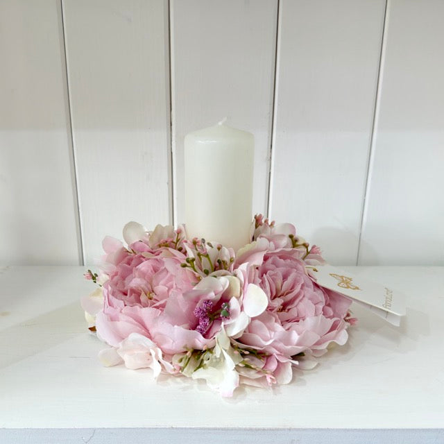 FIORI DI LENA Portacandela Centrotavola con Peonie Rose e Ortensie