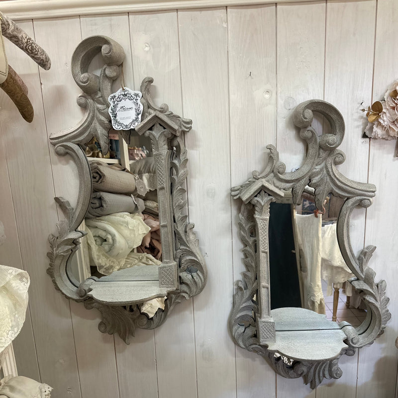 BLANC MARICLÒ Set 2 Specchi con Mensola in Legno "MARCELLA"