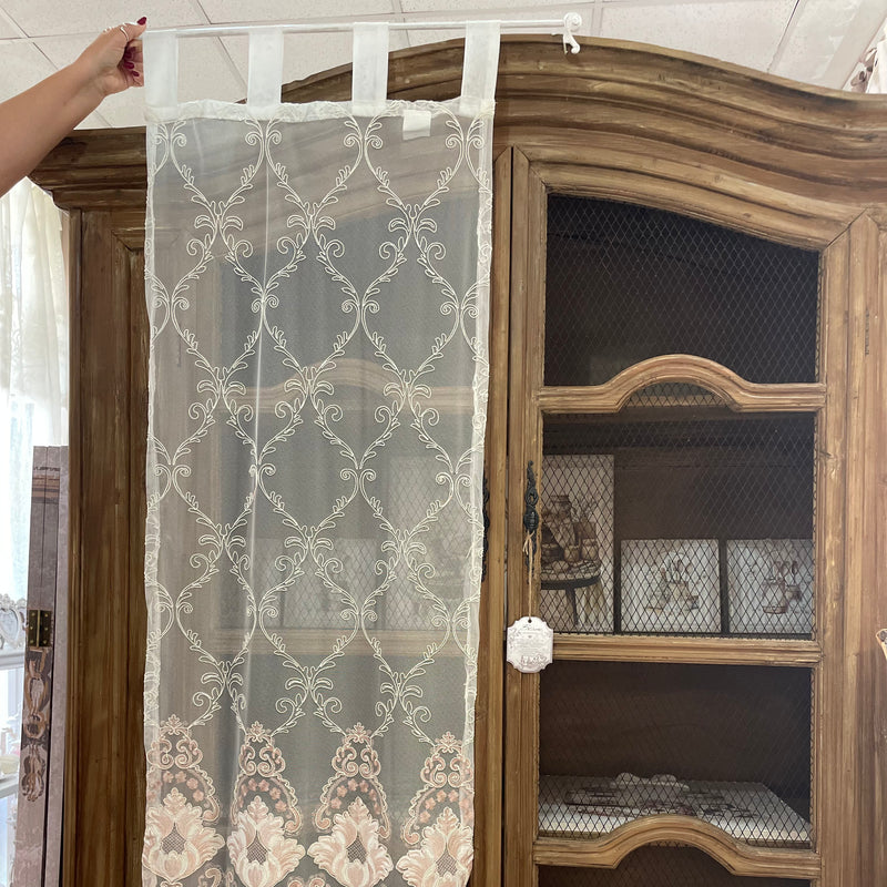 BLANC MARICLÒ Coppia Tende Finestra con Ricamo Rosa in Pizzo