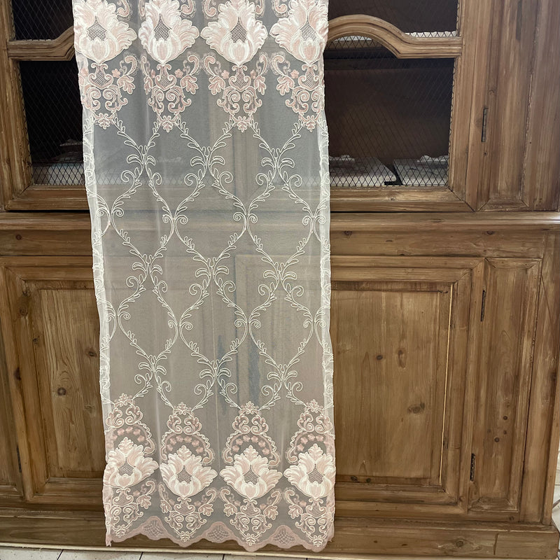 BLANC MARICLÒ Coppia Tende Finestra con Ricamo Rosa in Pizzo