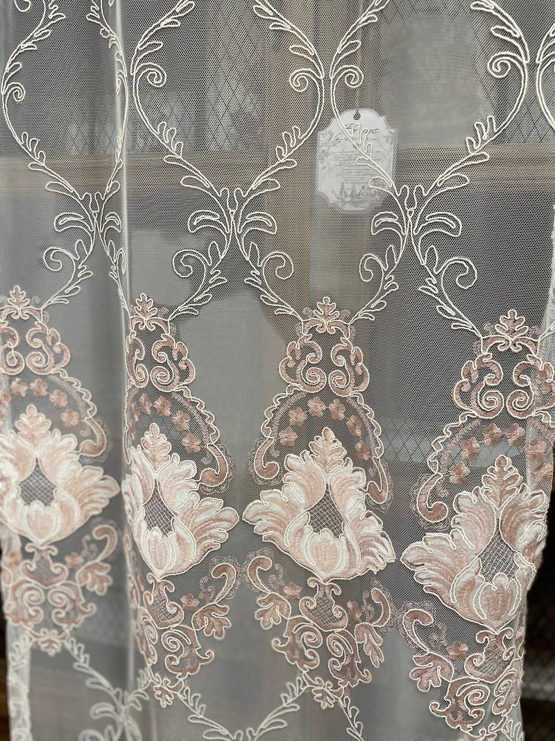 BLANC MARICLÒ Coppia Tende Finestra con Ricamo Rosa in Pizzo