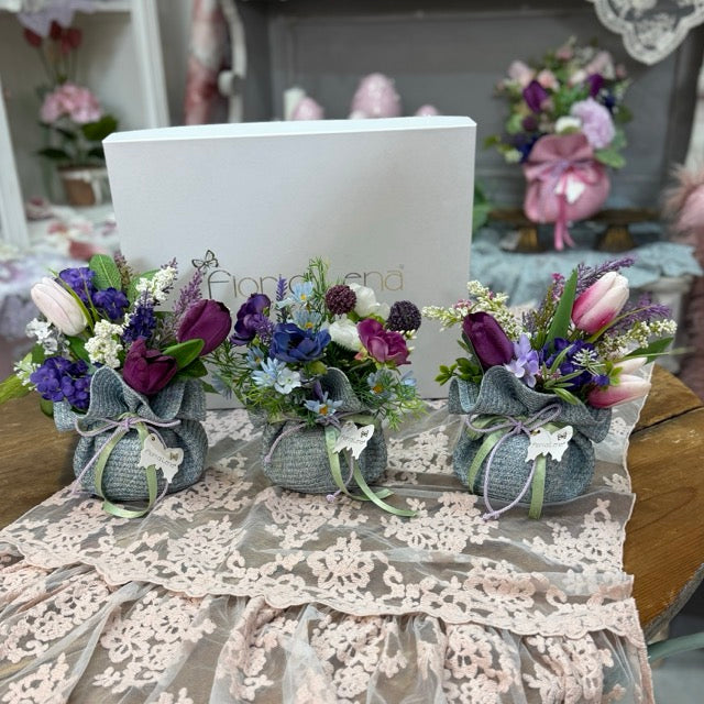 FIORI DI LENA Vasetto in Paglia Polvere con Decorazioni Floreali