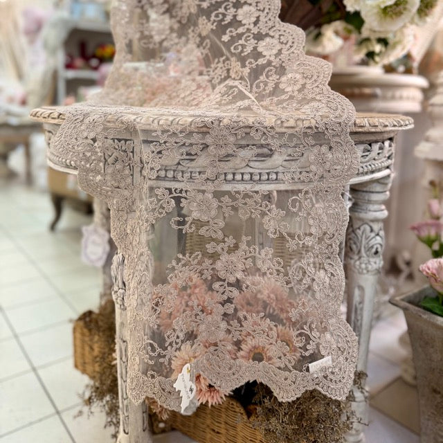 FIORI DI LENA Runner Fango in Pizzo 140x40 cm