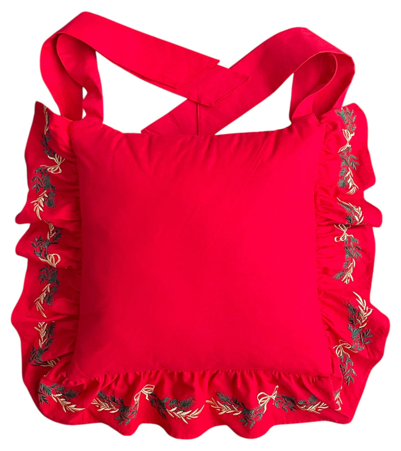 CLODETTE Set 6 Cuscini Natalizi Sedia con Ricami e Gala " FRANCY " Rosso
