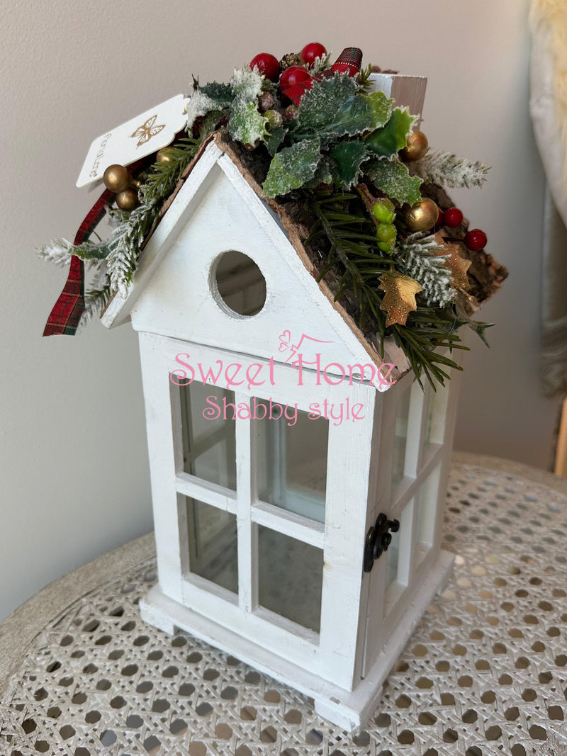 FIORI DI LENA Lanterna Casetta in Legno con Decoro Natalizio