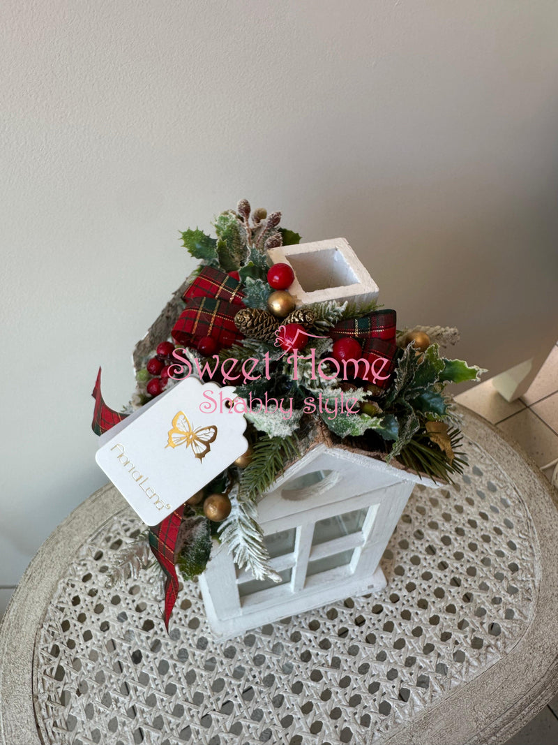 FIORI DI LENA Lanterna Casetta in Legno con Decoro Natalizio