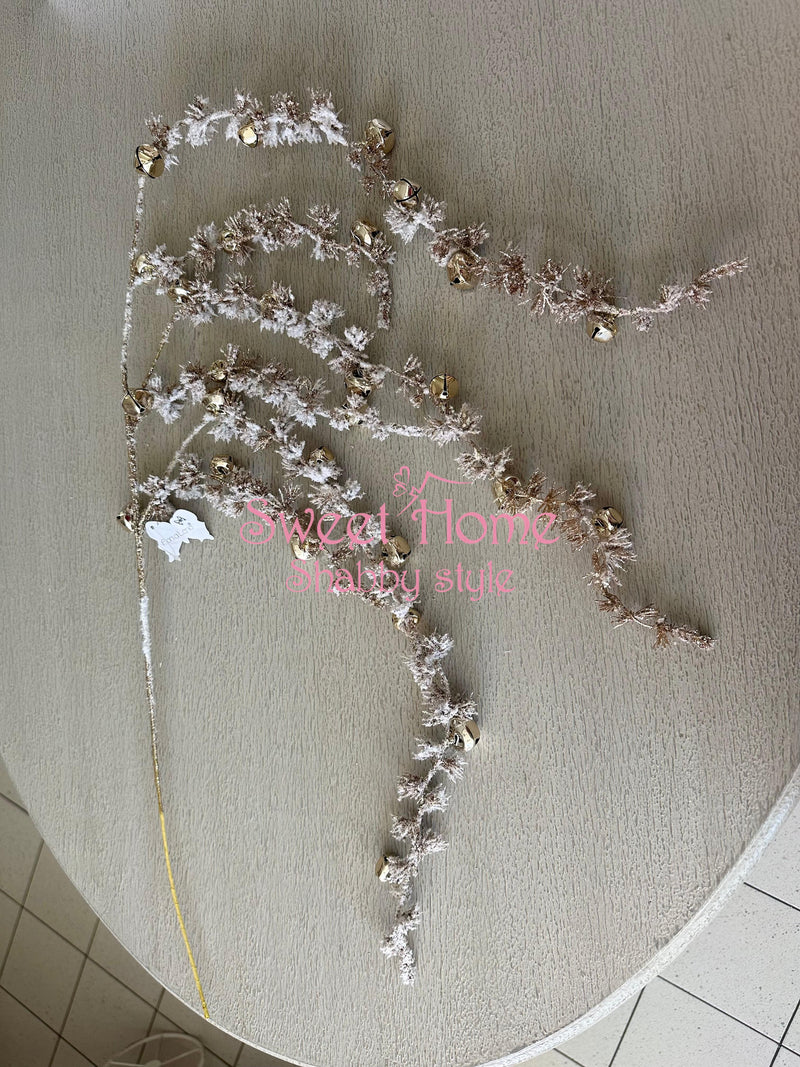 FIORI DI LENA Ramo Cadente Innevato Champagne con Campanelli