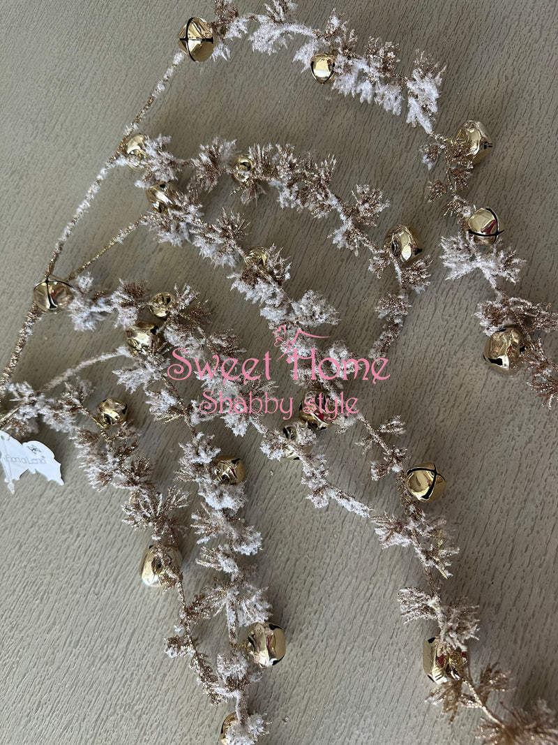 FIORI DI LENA Ramo Cadente Innevato Champagne con Campanelli