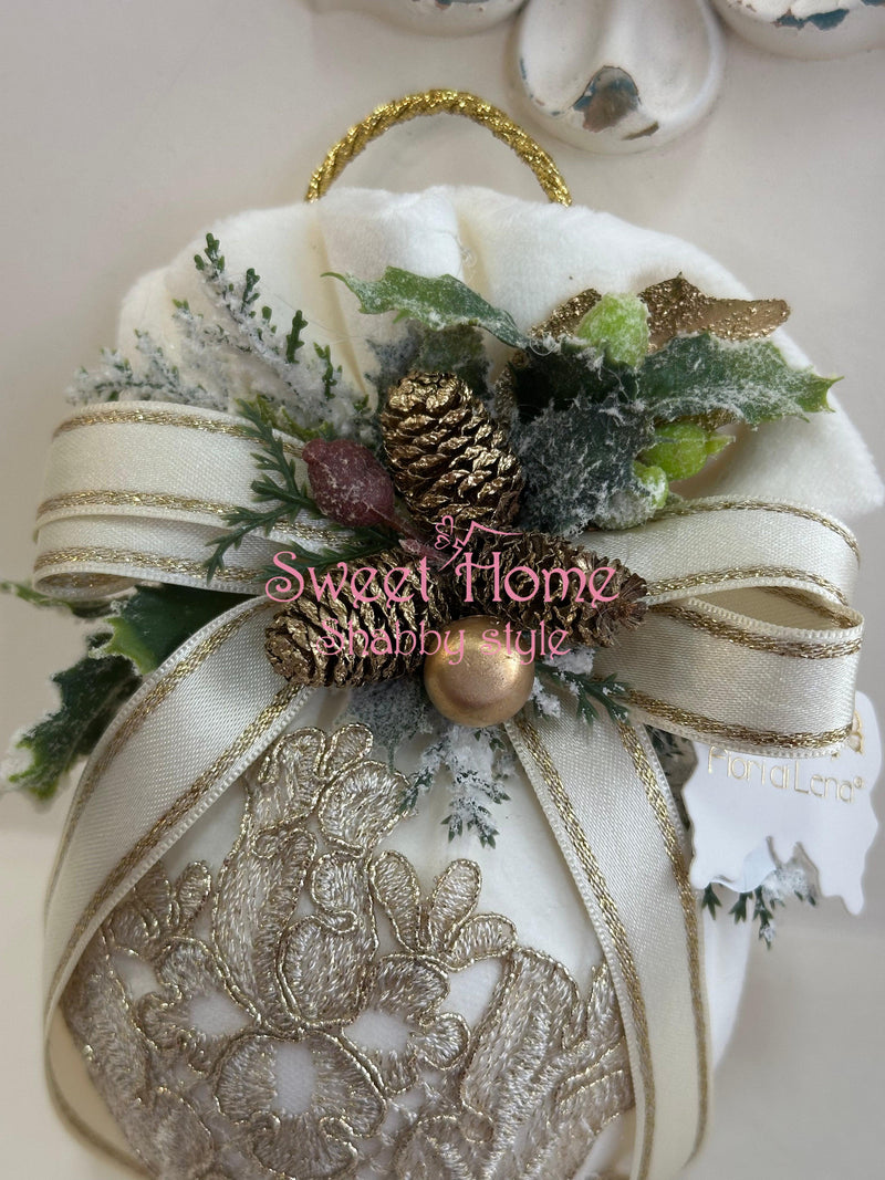 FIORI DI LENA Pallina Natalizia in Velluto e Pizzo