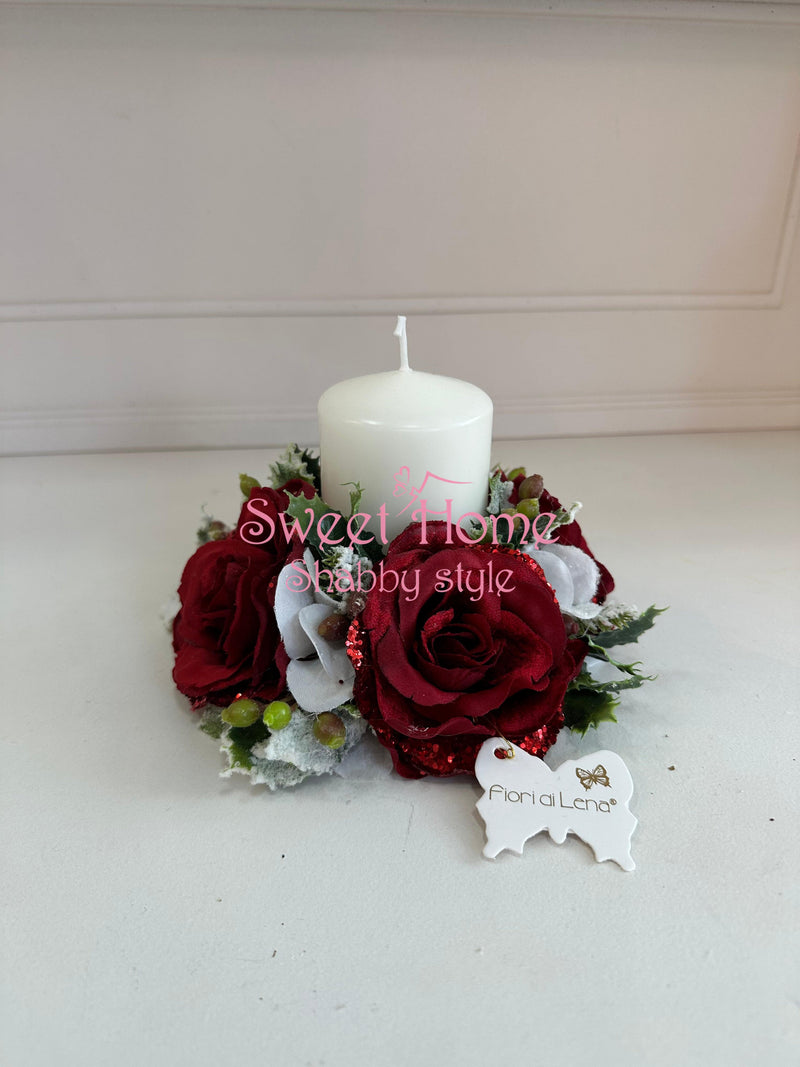 FIORI DI LENA Portacandela con Decoro Natalizio