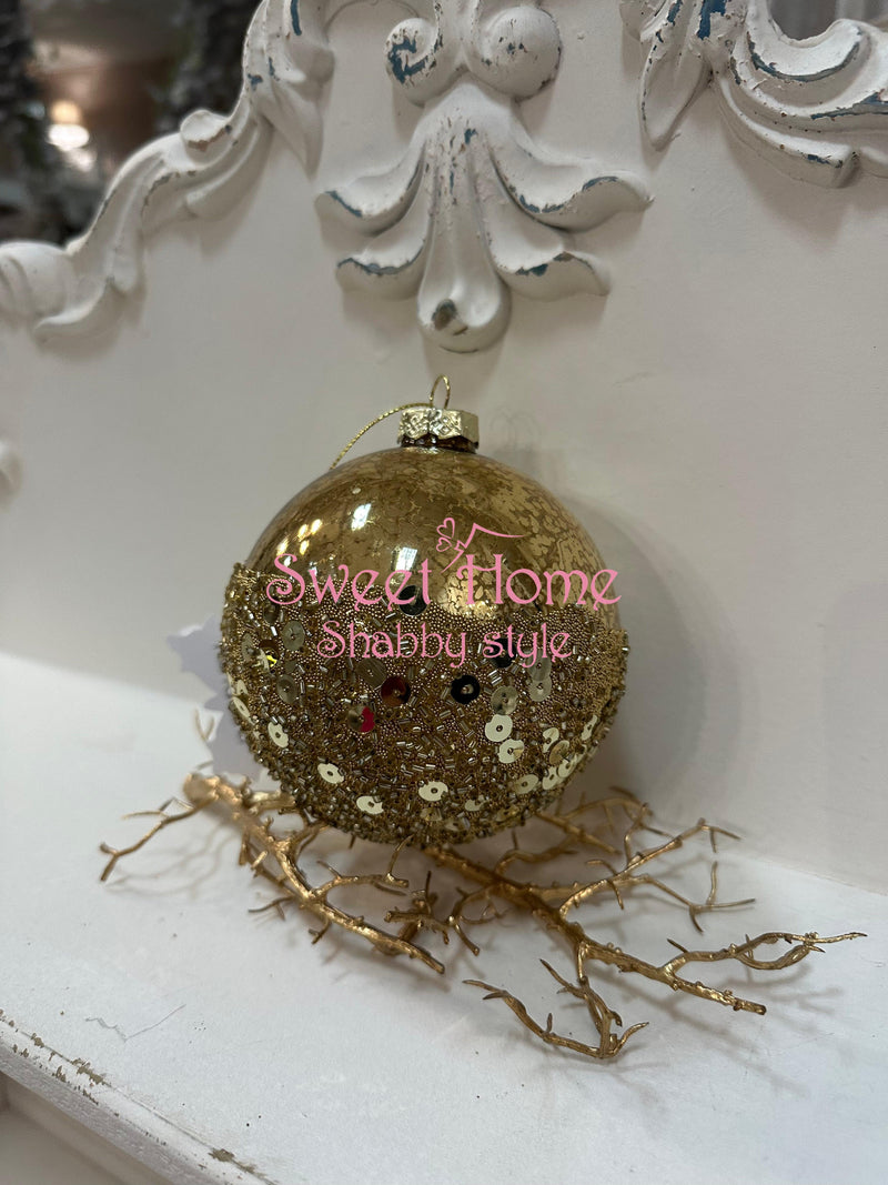 FIORI DI LENA Pallina Dorata in Vetro con Paillettes