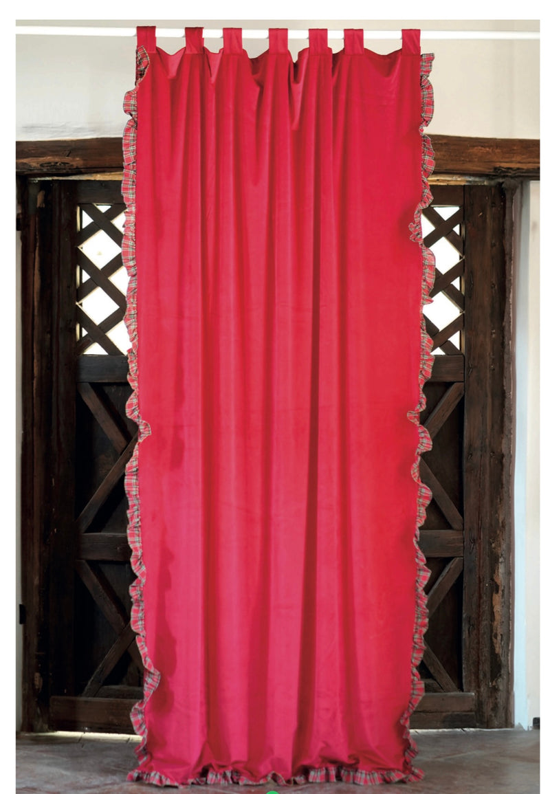 CLODETTE Tenda in Velluto con Rouches Tartan " BonBon "