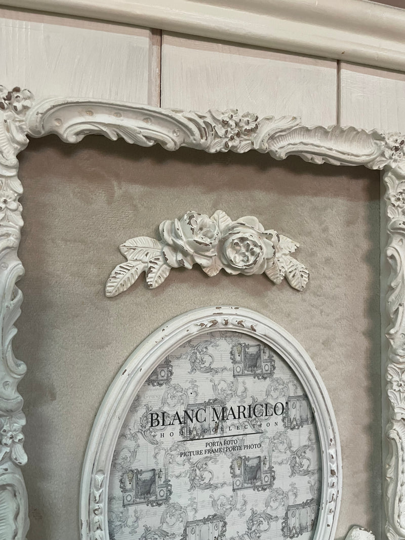 BLANC MARICLÒ Quadro Portafoto in Resina Avorio con Rose Dama Chiave e Cuore